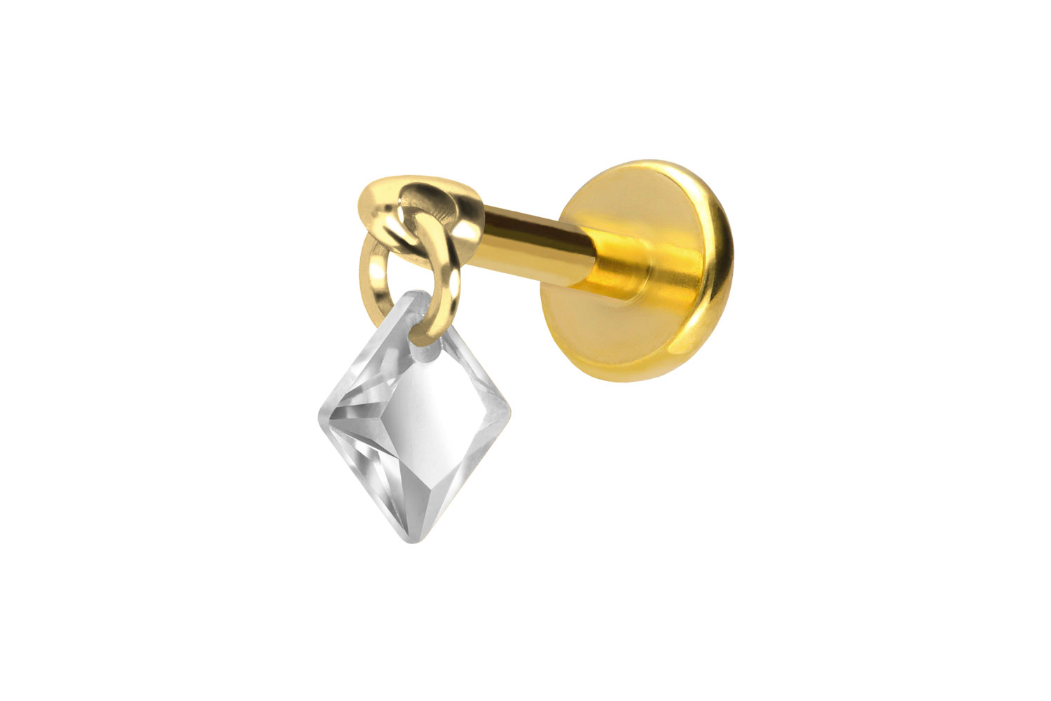 Titan Labret Piercing mit Push Fit KRISTALLQUADRAT
